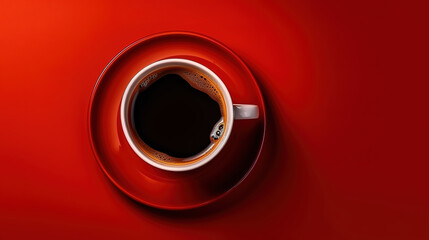 Cup of coffee on red background. Generative Ai