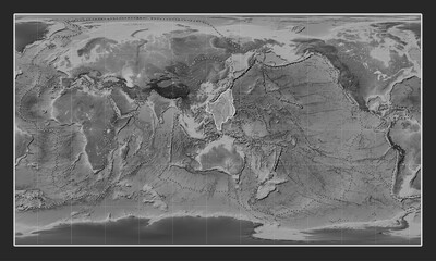 Philippine Sea tectonic plate. Grayscale. Patterson Cylindrical. Boundaries