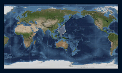 Philippine Sea tectonic plate. Satellite. Patterson Cylindrical.
