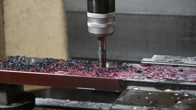 The CNC milling machine bore cutting the hardness steel part with indexable tool.