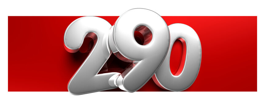White number 290 over a red text box 3D illustration on . Advertising signs. Product design. Product sales.
