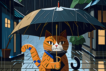 Cat holding an umbrella on a rainy day.
Generative AI