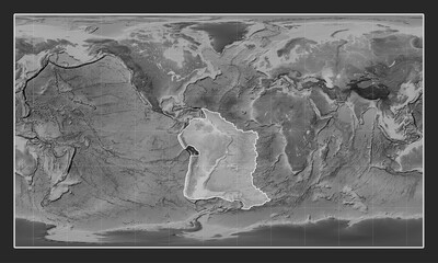 South American tectonic plate. Grayscale. Patterson Cylindrical.