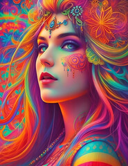 colorful psychedalic women portrait