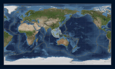 Sunda tectonic plate. Satellite. Patterson Cylindrical. Boundaries