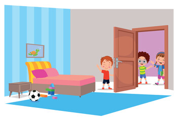 bedroom and kids vector illustration