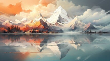 Mountains reflected in a lake, AI-generative