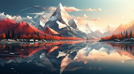 Mountains reflected in a lake, AI-generative
