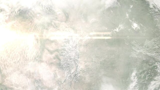 Zoom in from space and focus on Evans, Colorado, USA. 3D Animation. Background for travel intro. Elements of this image furnished by NASA