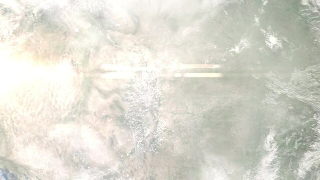 Zoom in from space and focus on Four Square Mile, Colorado, USA. 3D Animation. Background for travel intro. Elements of this image furnished by NASA