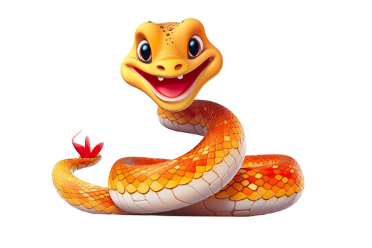 Chinese new year cute snake designation smiling, white isolated background PNG