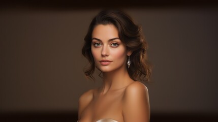 Fototapeta premium Beauty portrait of young woman in studio. Generative Ai.