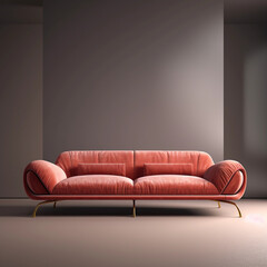 Minimal room design, red sofa on a modern simple background, wall mockup