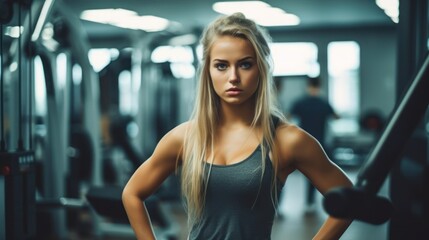 Fototapeta premium Beautiful young fitness girl in gym. Female fitness. Generative AI