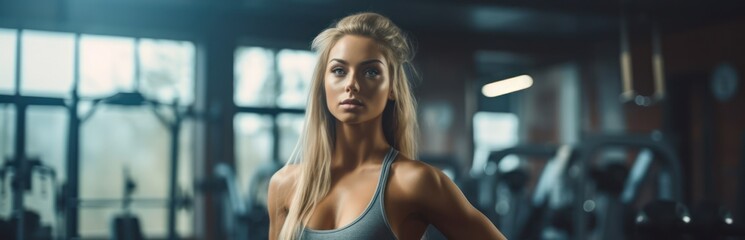 Beautiful young fitness girl in gym. Female fitness. Generative AI