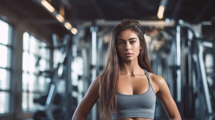 Fototapeta premium Beautiful young fitness girl in gym. Female fitness. Generative AI