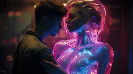 Holographic Future Love Happy Couple in Embrace