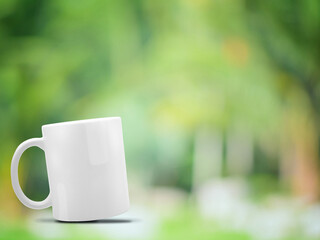 3D illustration. White porcelain mug isolated on abstract background.