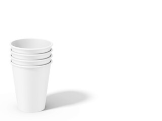 3D illustraion. Stacked disposable paper cups isolated on white background