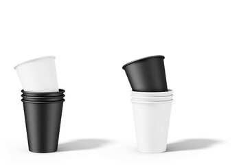 3D illustraion. Stacked disposable paper cups isolated on white background