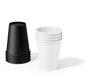 3D illustration. Stacked disposable paper cups isolated on white background