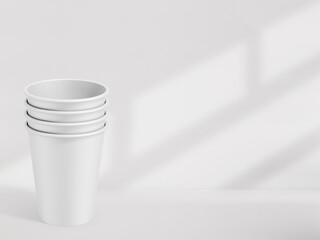 3D illustrtaion. Stacked disposable paper cups isolated on white background