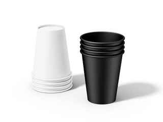 3D illustration. Stacked disposable paper cups isolated on white background
