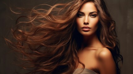 Beautiful model woman with long hairstyle care and beauty hair products