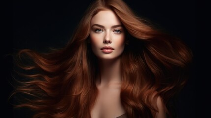 Fototapeta premium Beautiful model woman with long hairstyle care and beauty hair products