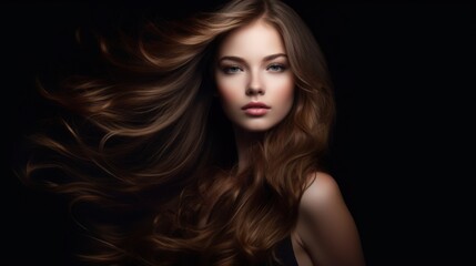 Fototapeta premium Beautiful model woman with long hairstyle care and beauty hair products
