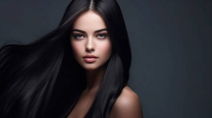 Fototapeta premium Beautiful model woman with long hairstyle care and beauty hair products