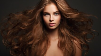 Naklejka premium Beautiful model woman with long hairstyle care and beauty hair products