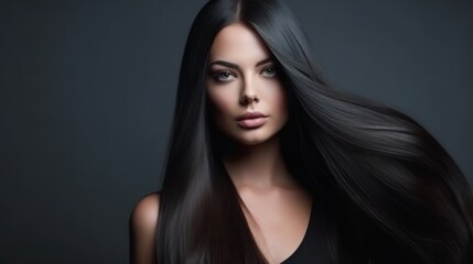 Fototapeta premium Beautiful model woman with long hairstyle care and beauty hair products
