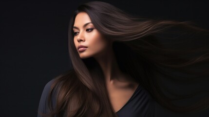 Fototapeta premium Beautiful model woman with long hairstyle care and beauty hair products. 