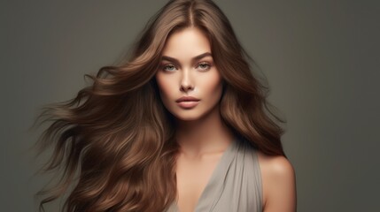 Fototapeta premium Beautiful model woman with long hairstyle care and beauty hair products. 