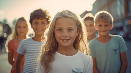 Obraz premium Friendship Day. Children's friendship. Happy children smiling at the camera. 