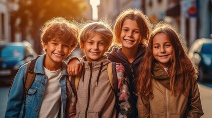 Friendship Day. Children's friendship. Happy children smiling at the camera. 