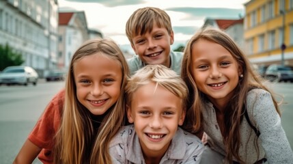 Fototapeta premium Friendship Day. Children's friendship. Happy children smiling at the camera. 