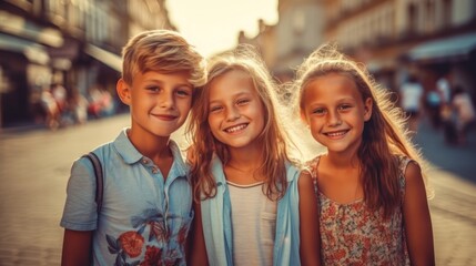 Fototapeta premium Friendship Day. Children's friendship. Happy children smiling at the camera. 