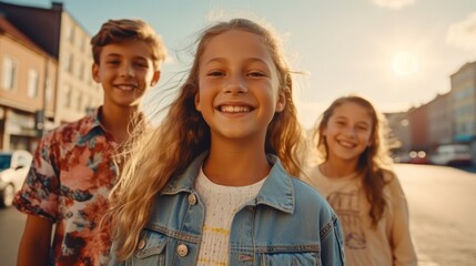 Obraz premium Friendship Day. Children's friendship. Happy children smiling at the camera. 