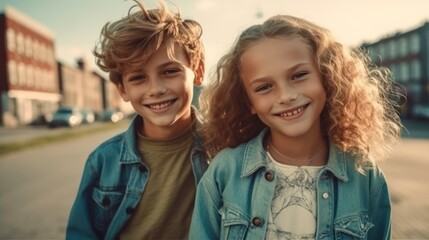 Friendship Day. Children's friendship. Happy children smiling at the camera. 
