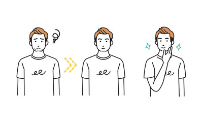 メンズ脱毛をして笑顔になる男性のシンプルなイラスト
