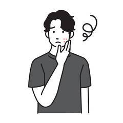 肌荒れやマスク荒れに悩む男性のシンプルなイラスト

