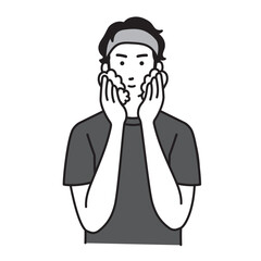 メンズスキンケア、洗顔をする男性のシンプルなイラスト
