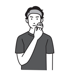 メンズメイクをする男性のシンプルなイラスト
