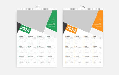 2024 One page wall calendar design template, modern 12 months one page calendar