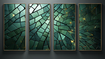Intricate Symmetry: A Geometric Green Poster Brings Artistry to the Opulent Interior of a Home