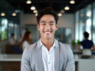 Fototapeta premium Confident handsome and successful asian man smiling and looking determined. Generative AI