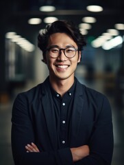 Obraz premium Confident handsome and successful asian man smiling and looking determined. Generative AI