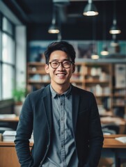 Obraz premium Confident handsome and successful asian man smiling and looking determined. Generative AI